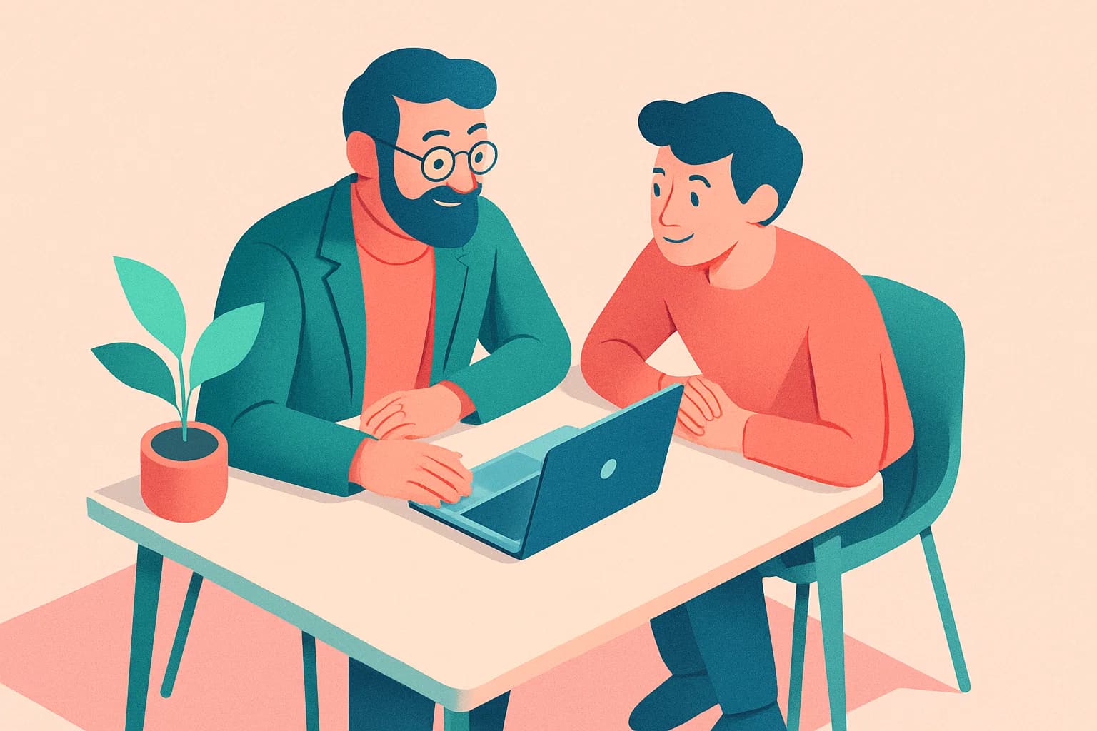 Mentor i mentee omawiający projekt